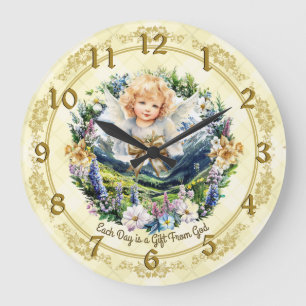 Söt Gult inspirational Angel Cherub Stor Klocka