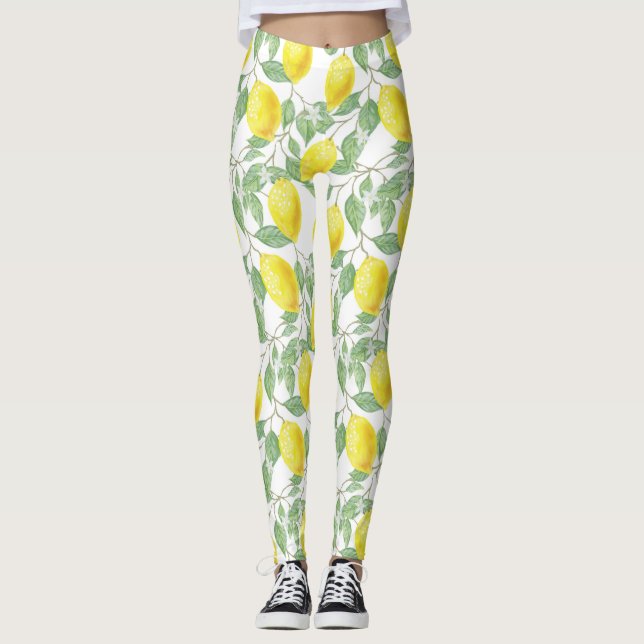 Söt Gult Lemons Leggings (Framsida)
