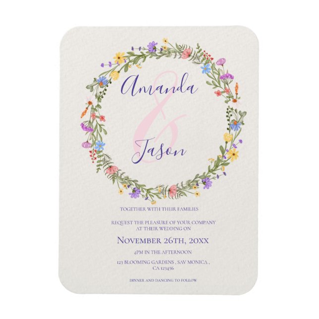 Söt Gult Lila Wildblommor WAN Bröllop Magnet (Vertikal)