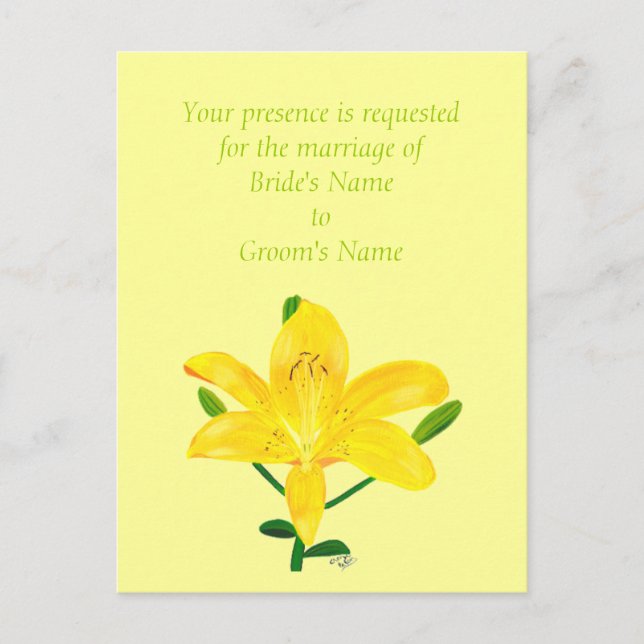 Söt Gult Lily Wedding-vykort Inbjudan Vykort (Framsida)