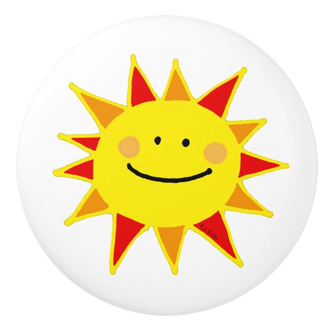 söt gult lycklig sol tecknad knopp (Framsidan)