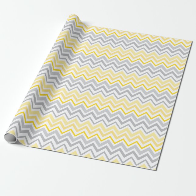 Söt Gult och Grått Chevron Wrapping Papper Presentpapper (Utrullad)
