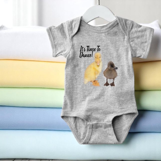 Söt Gult och Grått Ducklings Photo Personlig Tee (front baby body suit with template text)
