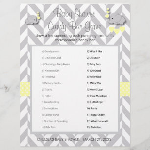 Söt Gult och Grått Elephant Baby Shower Game Reklamblad