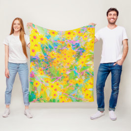 Söt Gult och Röda blommor med turkos Fleecefilt