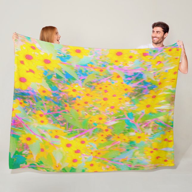 Söt Gult och Röda blommor med turkos Fleecefilt (På plats)