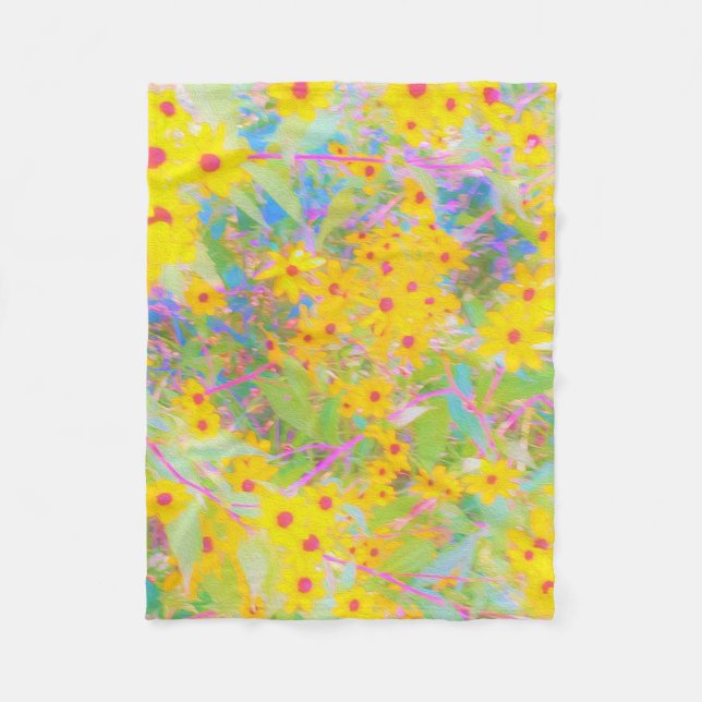 Söt Gult och Röda blommor med turkos Fleecefilt (Framsidan)