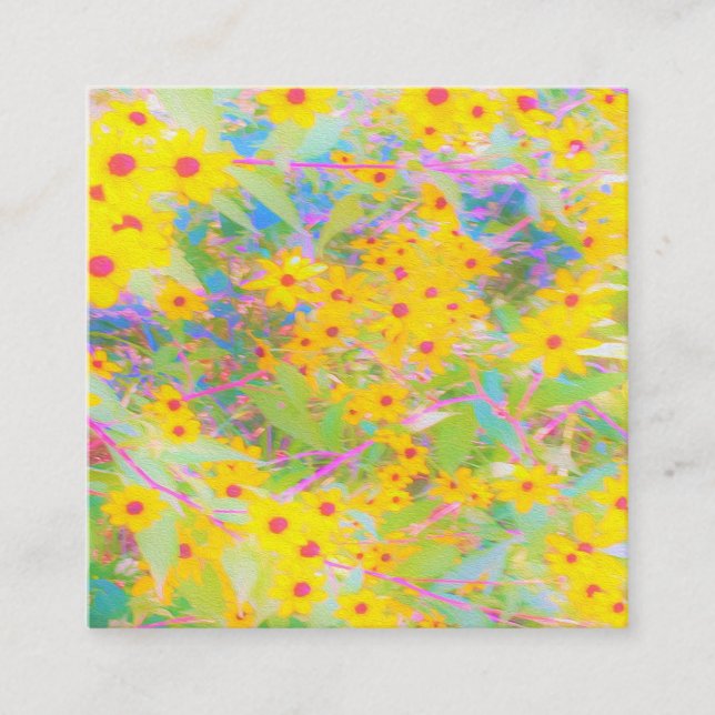 Söt Gult och Röda blommor med turkos Fyrkantigt Visitkort (Framsida)