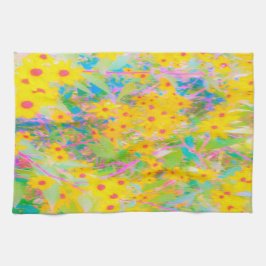 Söt Gult och Röda blommor med turkos Kökshandduk