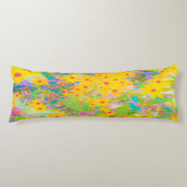 Söt Gult och Röda blommor med turkos Kroppskudde