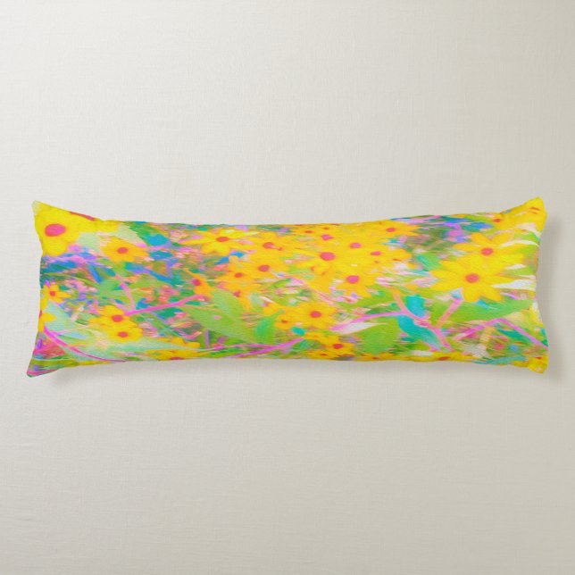 Söt Gult och Röda blommor med turkos Kroppskudde (Framsidan)