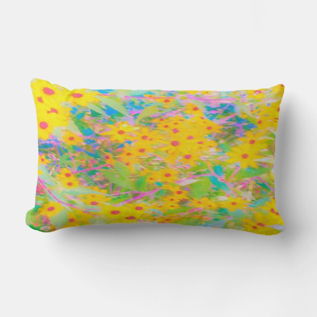 Söt Gult och Röda blommor med turkos Lumbarkudde (Framsida)