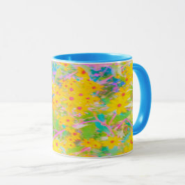 Söt Gult och Röda blommor med turkos Mugg