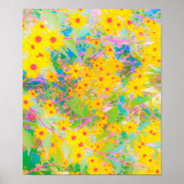 Söt Gult och Röda blommor med turkos Poster