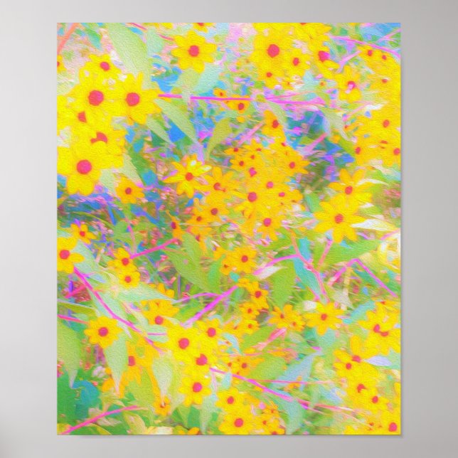 Söt Gult och Röda blommor med turkos Poster (Framsidan)