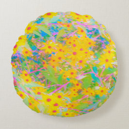 Söt Gult och Röda blommor med turkos Rund Kudde