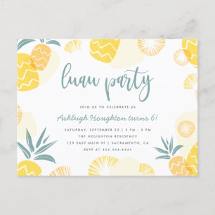 Söt Gult Pineapple Luau Födelsedagsfest Inbjudan Vykort