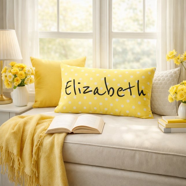 Söt Gult Polka dots Lumbarkudde (Skapare uppladdad)
