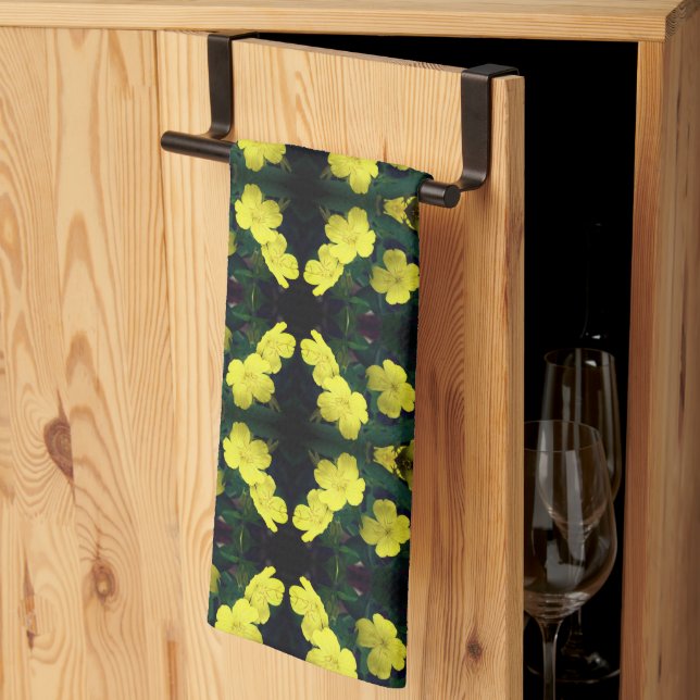 Söt Gult Primrose Flowers Abstrakt Mönster Kökshandduk (Thirds Fold)