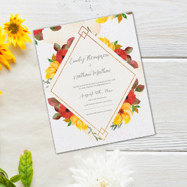 Söt Gult Red Rustic Watercolor Blommigt Bröllop