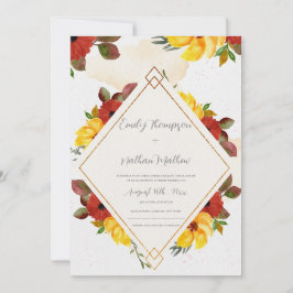 Söt Gult Red Rustic Watercolor Blommigt Bröllop