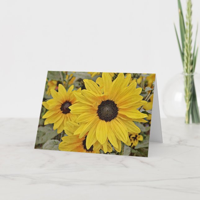 Söt Gult Solblommor Art Note Card Kort (Framsida)