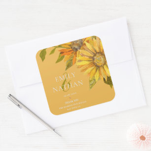 Söt Gult Solros Elegant Blommigt Bröllop Fyrkantigt Klistermärke