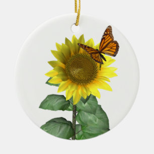 Söt Gult Solros och Orange Butterfly Julgransprydnad Keramik