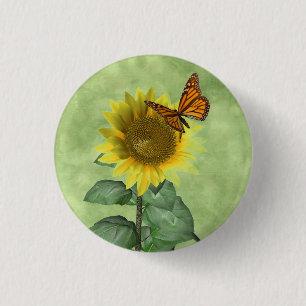 Söt Gult Solros och Orange Butterfly Knapp