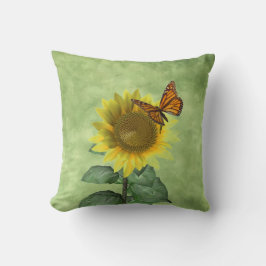 Söt Gult Solros och Orange Butterfly Kudde