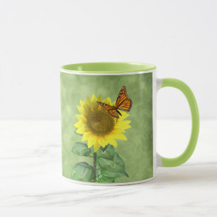 Söt Gult Solros och Orange Butterfly Mugg