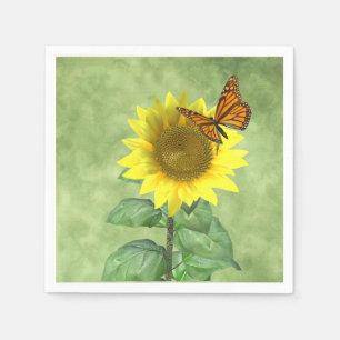 Söt Gult Solros och Orange Butterfly Pappersservett