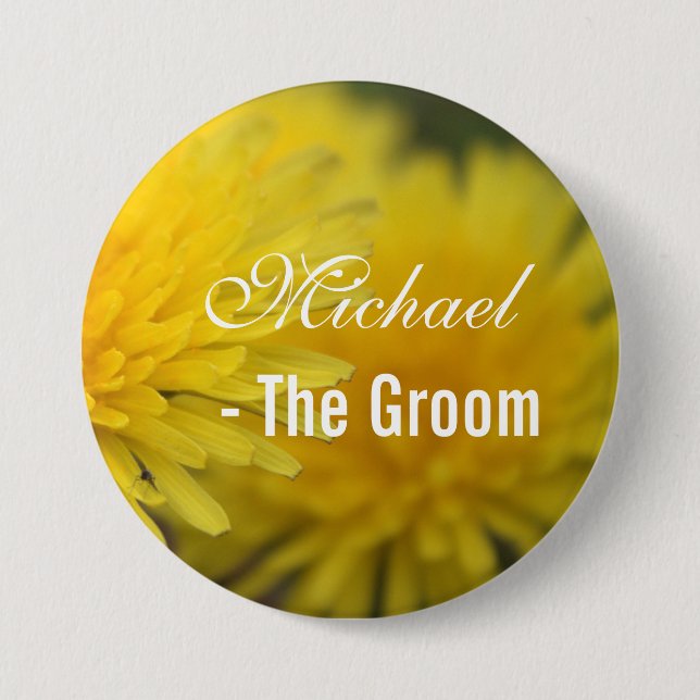 Söt gult vild dandelion bröllop groom knapp (Framsida)