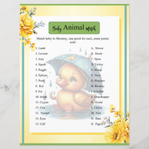 Söt gummianka Baby Shower Djurmatchningsspel