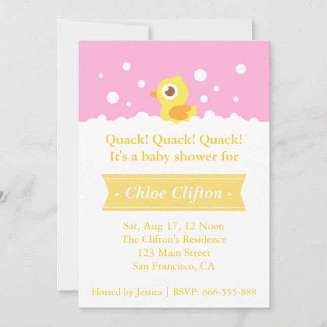 Söt gummianka med bubblor Baby Shower-fest Inbjudningar (Framsida)