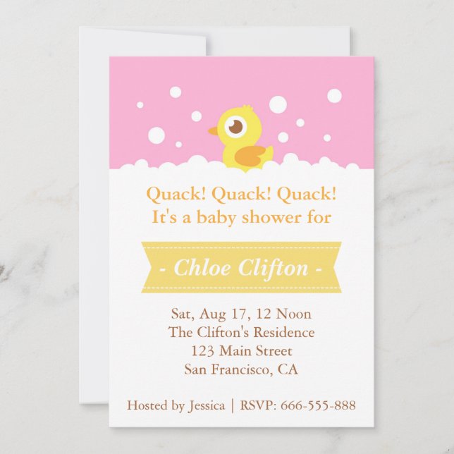 Söt gummianka med bubblor Baby Shower-fest Inbjudningar (Framsida)