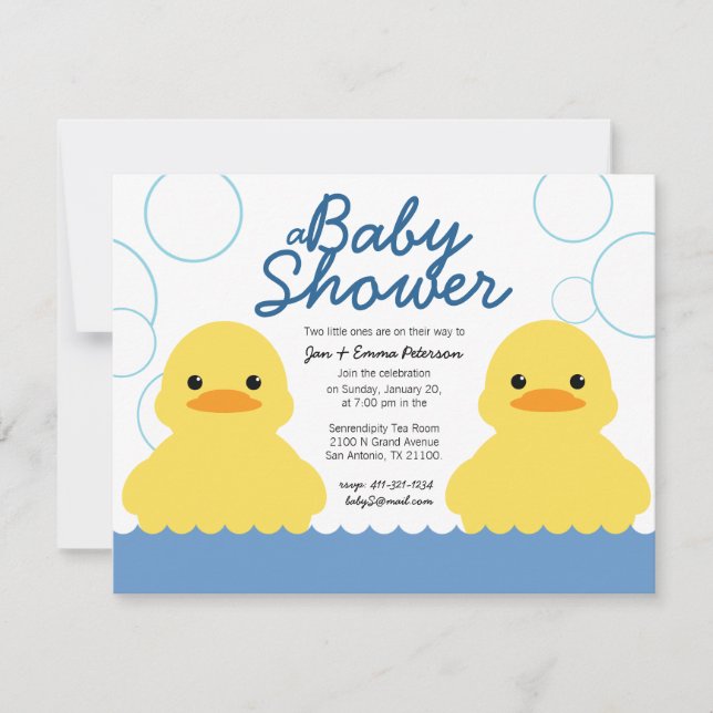 Söt gummidammig TWIN BABY SHOWER-inbjudan Inbjudningar (Framsida)