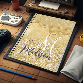 Söt gyllene ombré glitterdroppe monogram anteckningsbok