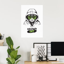 Söt Hackare Katt Illustration – Cybersäkerhetspres Poster