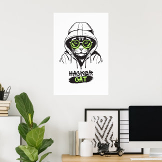 Söt Hackare Katt Illustration – Cybersäkerhetspres Poster