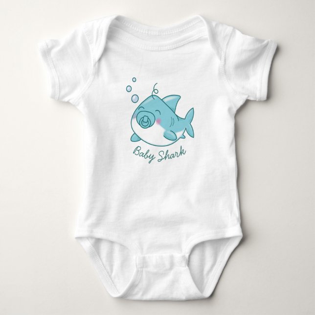 Söt haj baby shower kawaii blå pojke t shirt (Framsida)