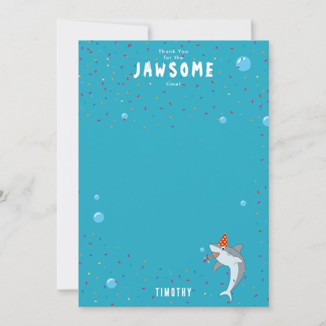 Söt haj i havet barnkalas tack kort (Framsida)