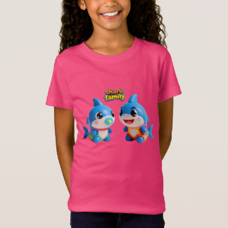 Söt hajfamilj 3D-seriefigur Kawaii-stil T Shirt