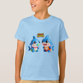Söt Hajfamilj 3D Tecknad Karaktär Kawaii Stil T Shirt