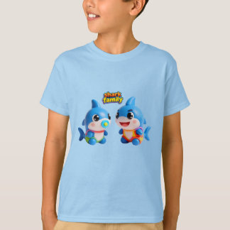 Söt Hajfamilj 3D Tecknad Karaktär Kawaii Stil T Shirt