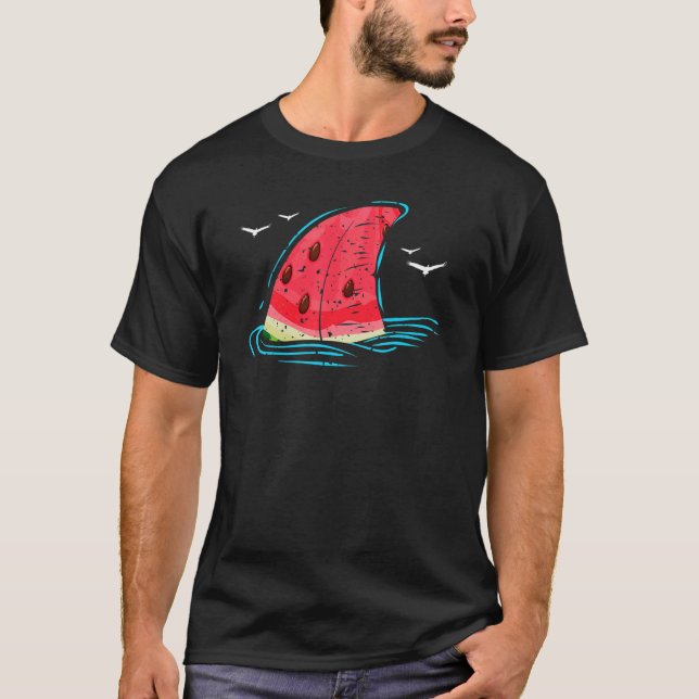 Söt hajfiskfläns vattenmelon melon sommar tropisk t shirt (Framsida)