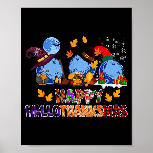 Söt Hallothanksmas Bowling Halloween Thanksgiving Poster (Framsidan)