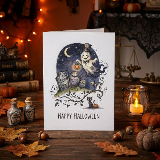 Söt Halloween-ande i toppmössa Kort