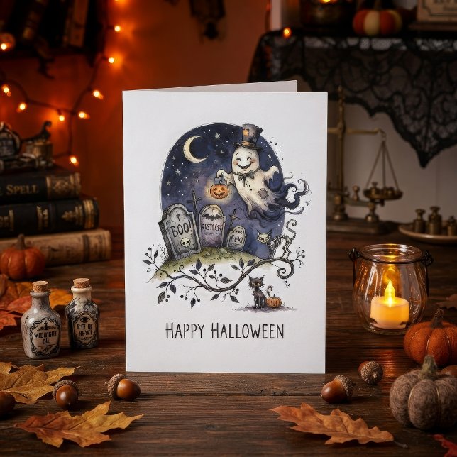 Söt Halloween-ande i toppmössa Kort (Skapare uppladdad)