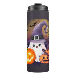 Söt Halloween-ande med häxhatt och pumpor